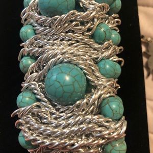 Big bangle silver and turquoise bracelet.